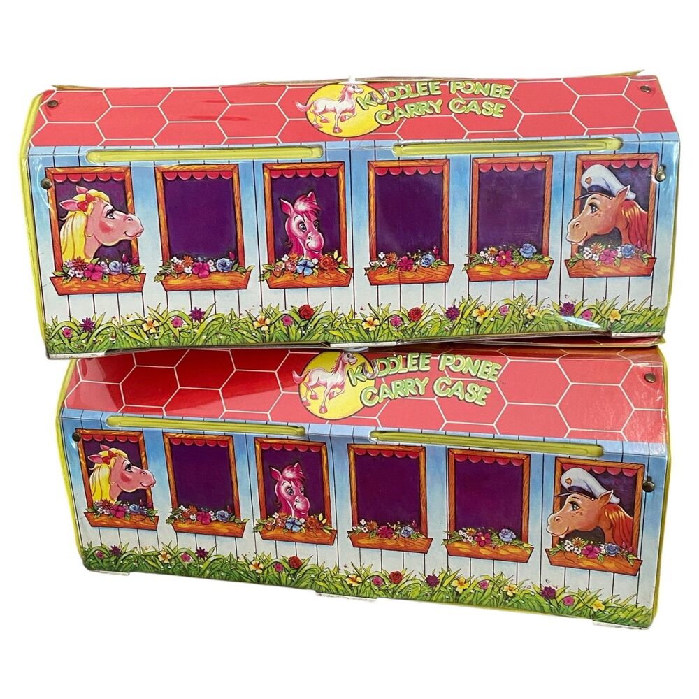 2X Vintage Kuddlee Ponee Carry Case 1987 Tara Toy Corp Pony Horse Stable Cases